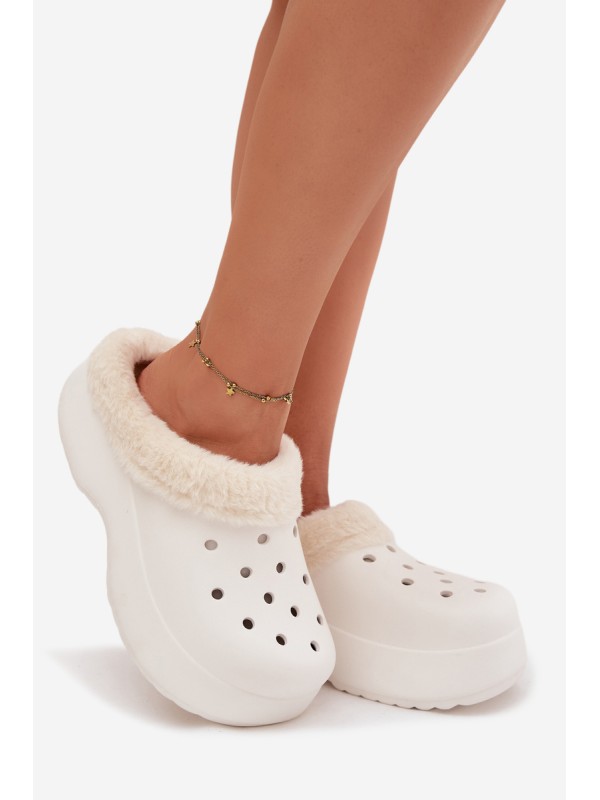 Foam Ladies Slippers Lined with Fur White Palvine