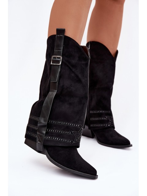 Women's Cowboy Boots With Embellishment And Buckle Black Camilora 2