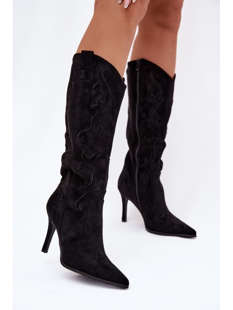 Women's high heel cowboy boots made of eco suede black Belonia