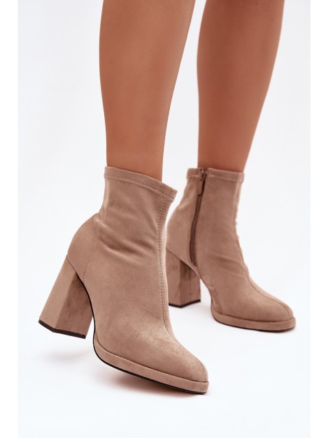 Women's ankle boots from eco suede with heel beige Karvella 2