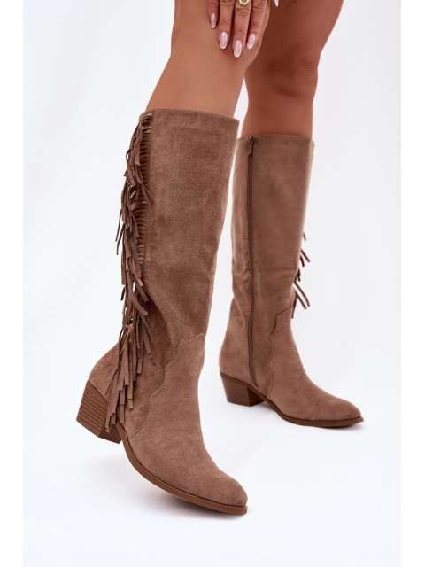 Women's cowboy boots with heels with fringes lined khaki Firlina 2