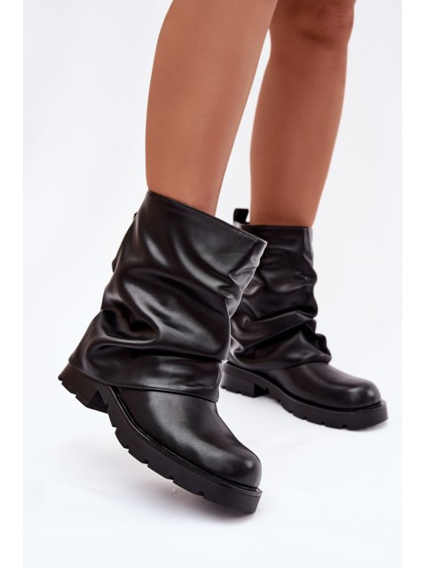 Insulated Women's Ankle Boots With Wrinkled Shaft Black Gracine 2