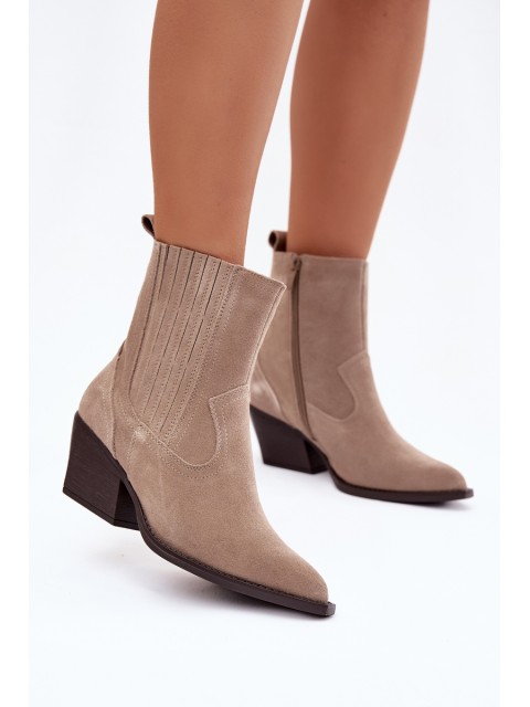 Suede Women's Cowboy Boots with Heel Lined Beige Dylira 2
