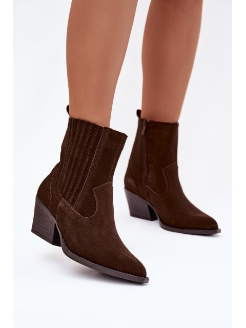 Suede Cowboy Boots for Women with Heel Lined Chocolate Dylira 2