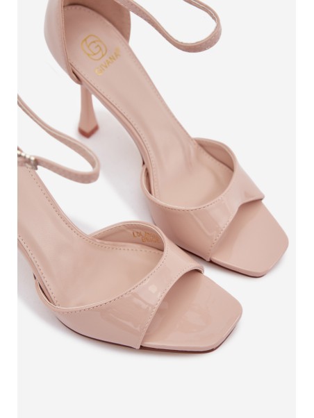 Patent Leather High Heel Sandals Beige Revella