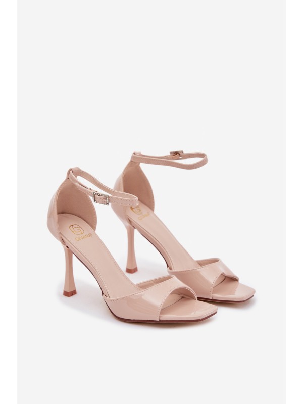 Patent Leather High Heel Sandals Beige Revella
