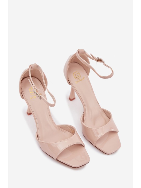 Patent Leather High Heel Sandals Beige Revella
