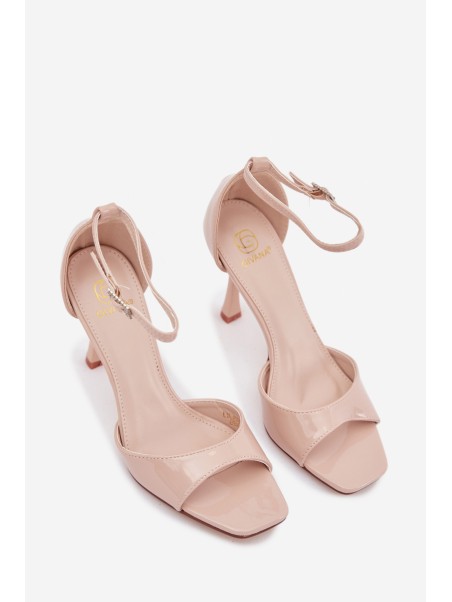 Patent Leather High Heel Sandals Beige Revella