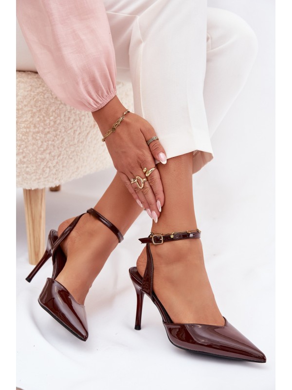 Lacquered High Heels With Open Heel Chocolate Laretta