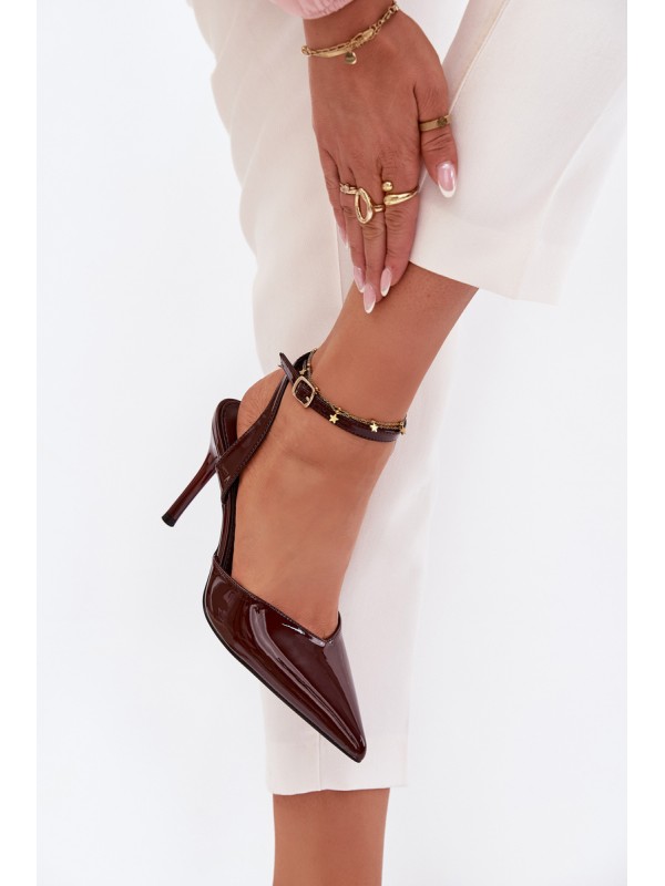 Lacquered High Heels With Open Heel Chocolate Laretta