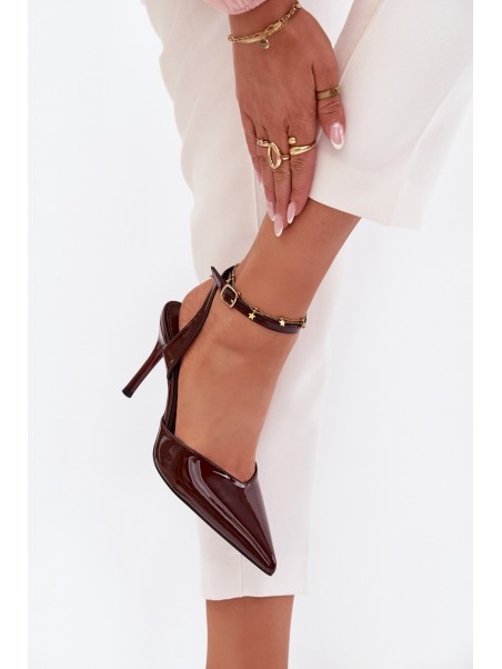 Lacquered High Heels With Open Heel Chocolate Laretta