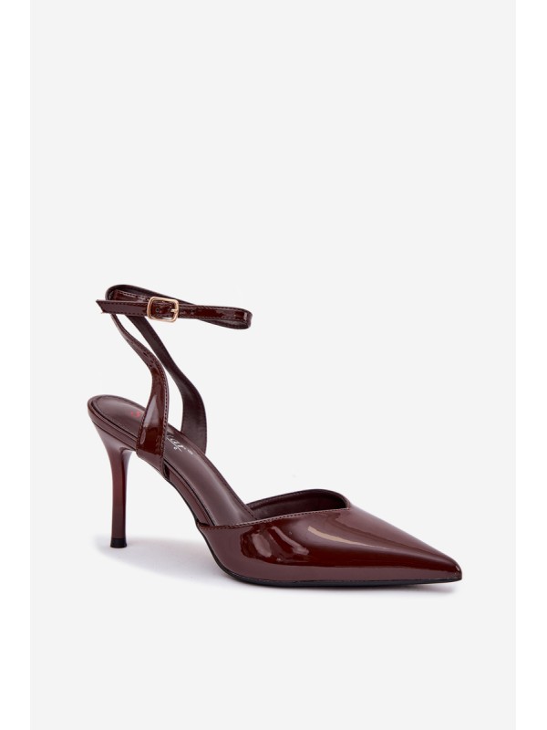 Lacquered High Heels With Open Heel Chocolate Laretta