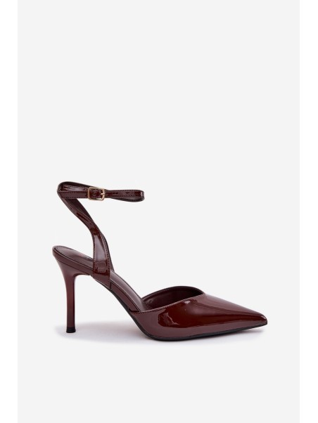 Lacquered High Heels With Open Heel Chocolate Laretta