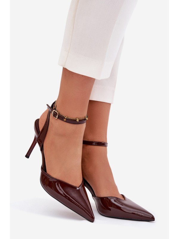 Lacquered High Heels With Open Heel Chocolate Laretta