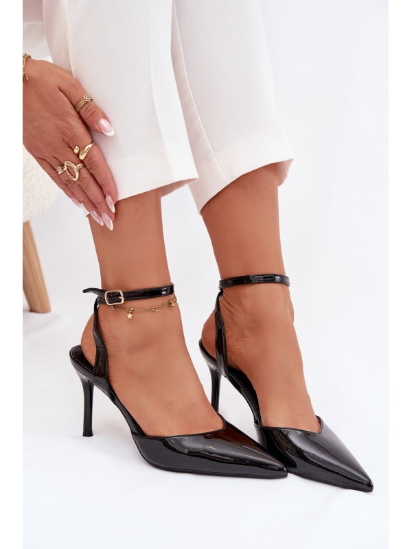 Lacquered High Heels with Open Heel Black Laretta