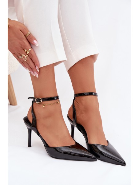 Lacquered High Heels with Open Heel Black Laretta