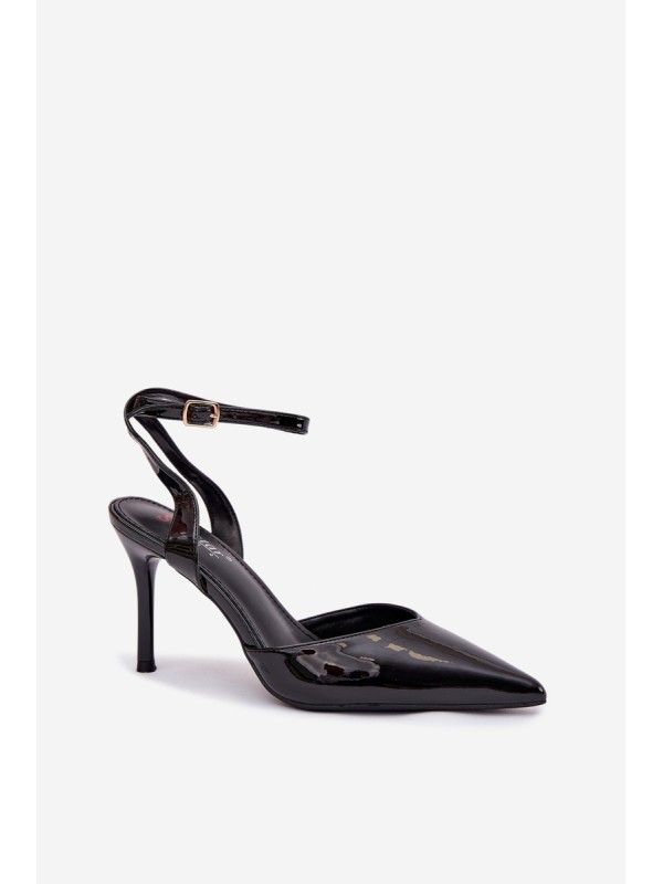 Lacquered High Heels with Open Heel Black Laretta