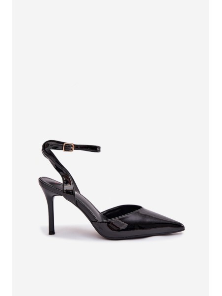 Lacquered High Heels with Open Heel Black Laretta