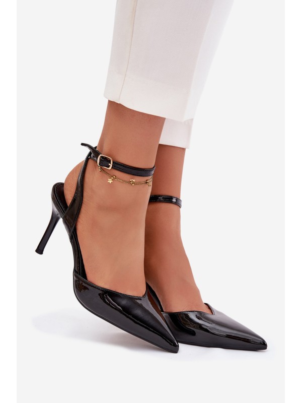 Lacquered High Heels with Open Heel Black Laretta