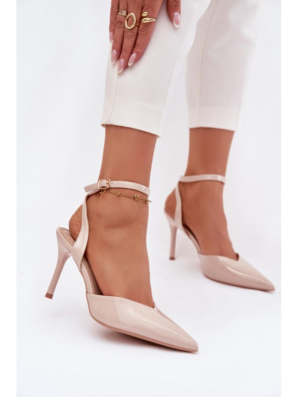 Lacquered High Heels with Open Heel Beige Laretta 2