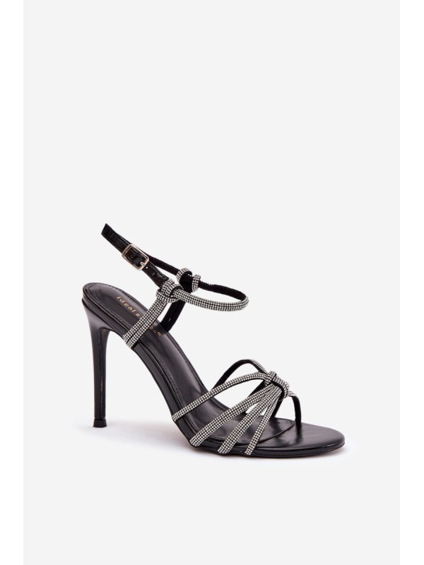 Women's High Heel Sandals with Straps and Rhinestones Black Tanelle