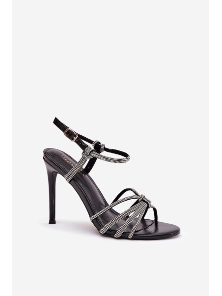 Women's High Heel Sandals with Straps and Rhinestones Black Tanelle