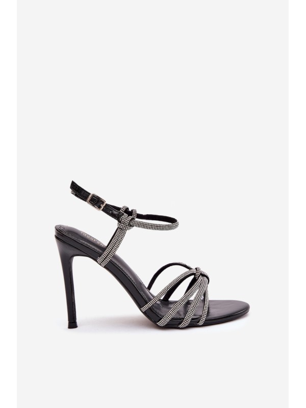 Women's High Heel Sandals with Straps and Rhinestones Black Tanelle