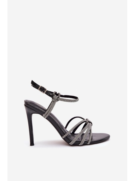 Women's High Heel Sandals with Straps and Rhinestones Black Tanelle