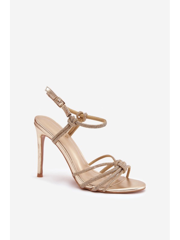 Women's High Heel Sandals with Straps and Rhinestones Gold Tanelle
