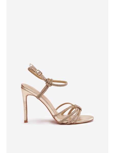 Women's High Heel Sandals with Straps and Rhinestones Gold Tanelle