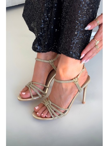 Women's High Heel Sandals with Straps and Rhinestones Gold Tanelle