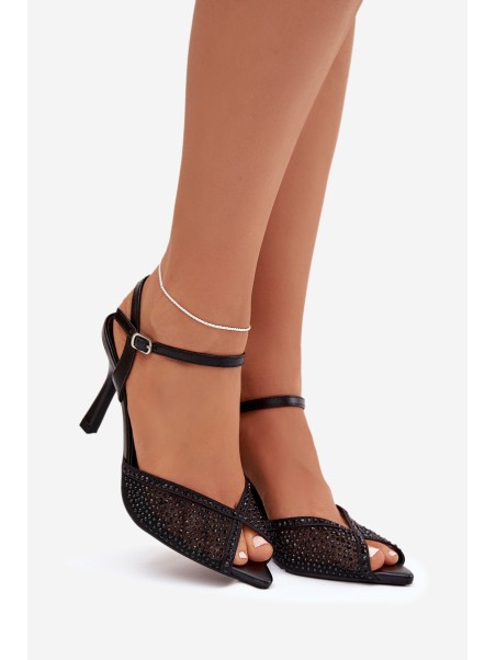 Ladies Heeled Sandals with Embellishment Black Peloria