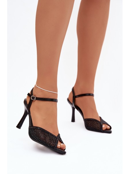 Ladies Heeled Sandals with Embellishment Black Peloria