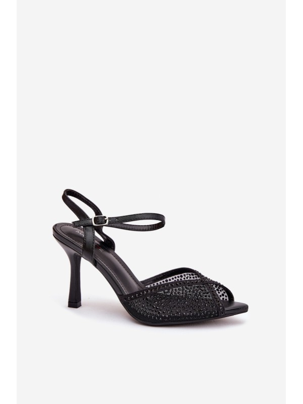 Ladies Heeled Sandals with Embellishment Black Peloria