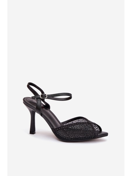 Ladies Heeled Sandals with Embellishment Black Peloria