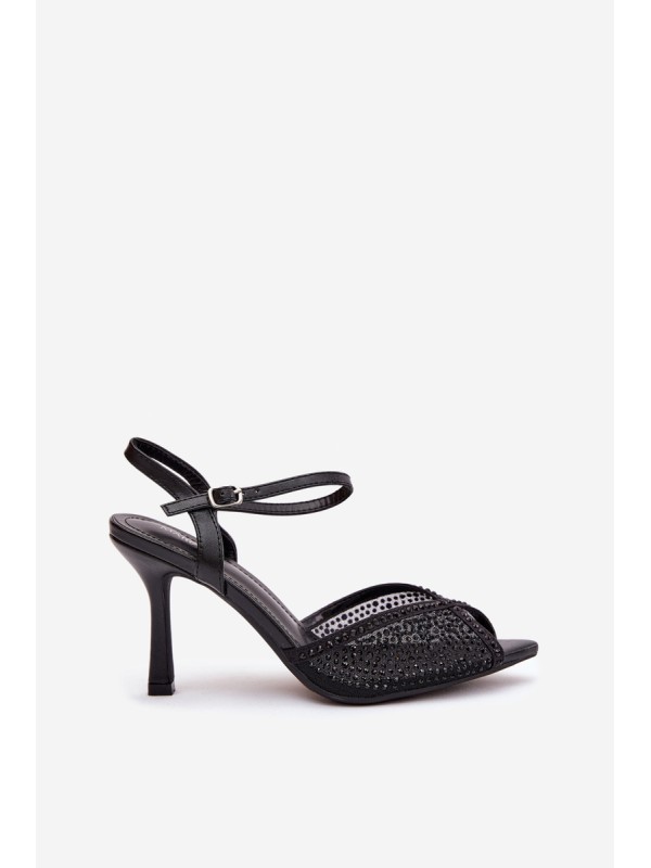 Ladies Heeled Sandals with Embellishment Black Peloria