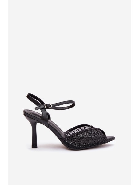 Ladies Heeled Sandals with Embellishment Black Peloria