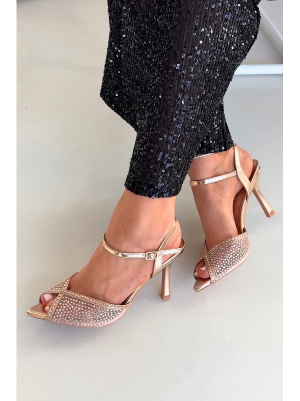 Women's High Heel Sandals with Embellishment Champagne Peloria