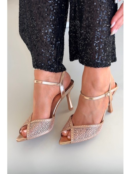 Women's High Heel Sandals with Embellishment Champagne Peloria