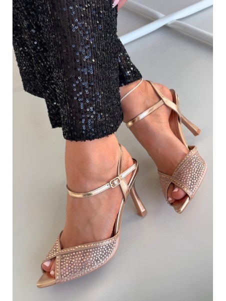 Women's High Heel Sandals with Embellishment Champagne Peloria