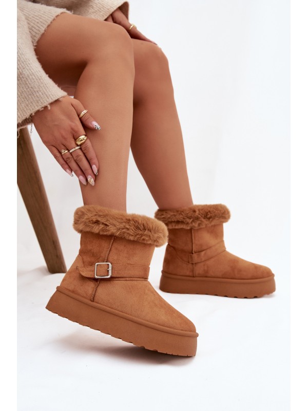 Women's Snow Boots On Platform With Buckle And Fur Camel Jesella