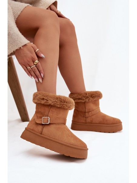 Women's Snow Boots On Platform With Buckle And Fur Camel Jesella
