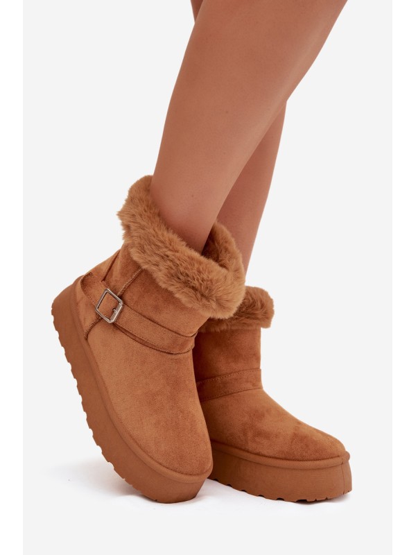 Women's Snow Boots On Platform With Buckle And Fur Camel Jesella