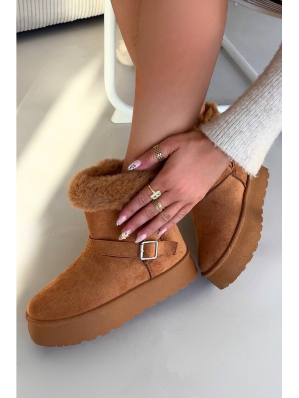 Women's Snow Boots On Platform With Buckle And Fur Camel Jesella