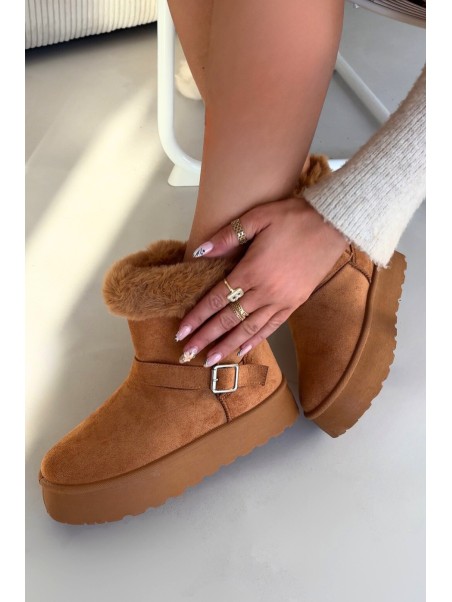 Women's Snow Boots On Platform With Buckle And Fur Camel Jesella
