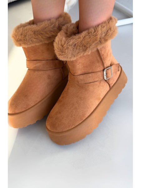 Women's Snow Boots On Platform With Buckle And Fur Camel Jesella