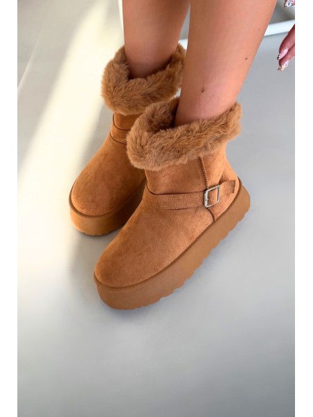 Women's Snow Boots On Platform With Buckle And Fur Camel Jesella