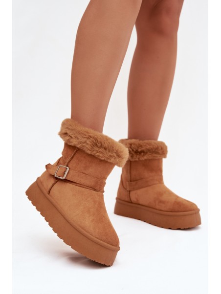 Women's Snow Boots On Platform With Buckle And Fur Camel Jesella