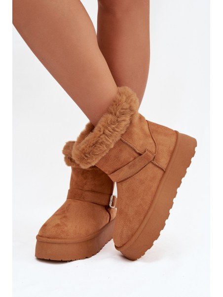 Women's Snow Boots On Platform With Buckle And Fur Camel Jesella
