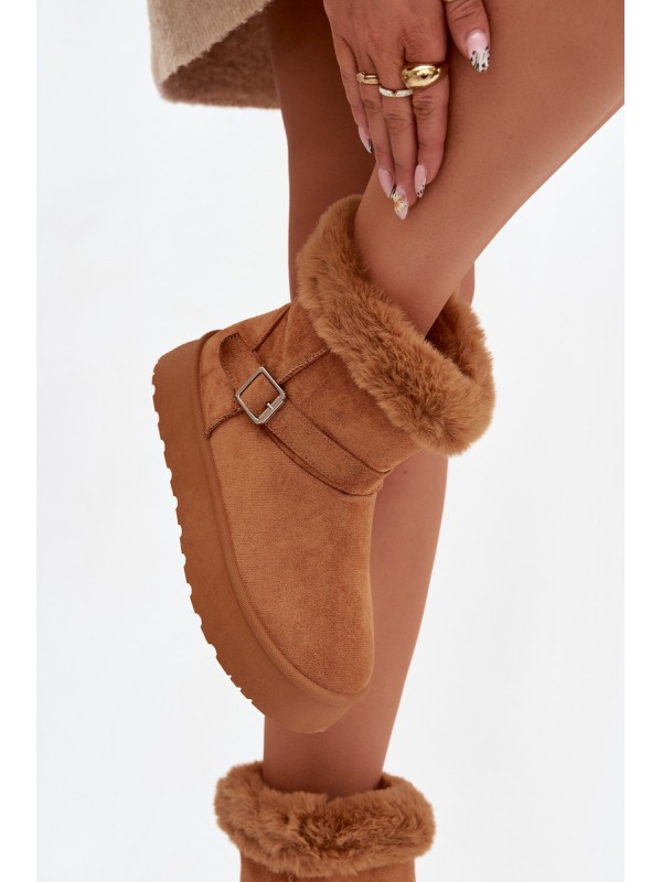 Women's Snow Boots On Platform With Buckle And Fur Camel Jesella